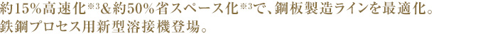 約15％高速化※3＆約50%省スペース化※3で、鋼板製造ラインを最適化。鉄鋼プロセス用新型溶接機登場。